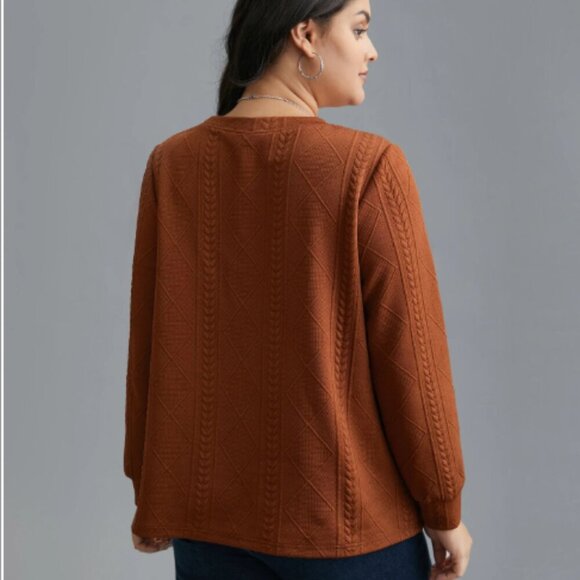 BloomChic Size L Textured Round Neck Stretchy Sweatshirt us size 12 - Picture 2 of 6